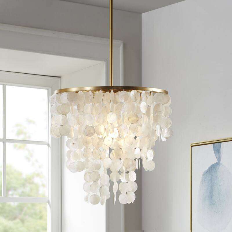 1-Light Layered Capiz Chandelier for Living Room