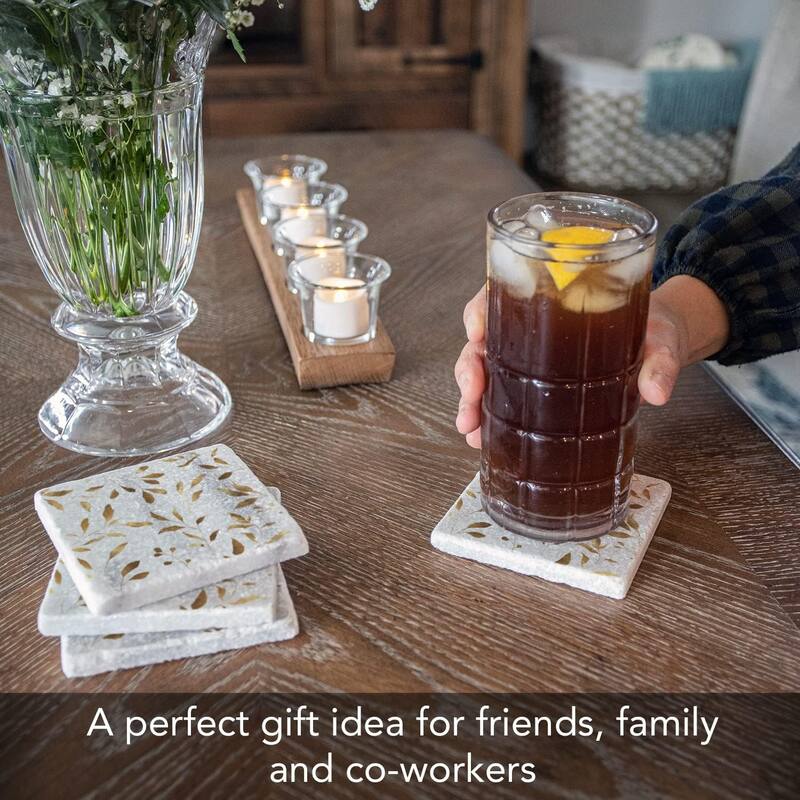 Gilded Vine 4 Pack Authentic Natural Marble Cork Backed Coasters 4" x 4" x 0.43" Square Manufactured in The USA