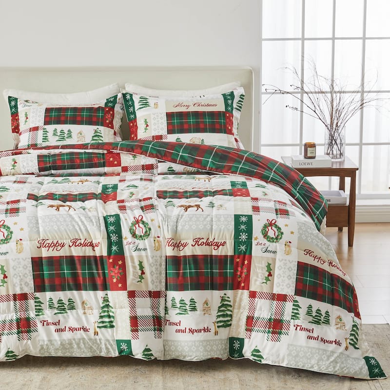 Linery & Co. Holiday Down Alternative Comforter and Sham Set - Holiday Patchwork - Queen