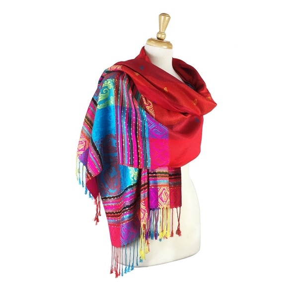Pashmina Wrap Shawl Scarf Double Side Exotic Tropical Colorful - 28" x 70" with fringes