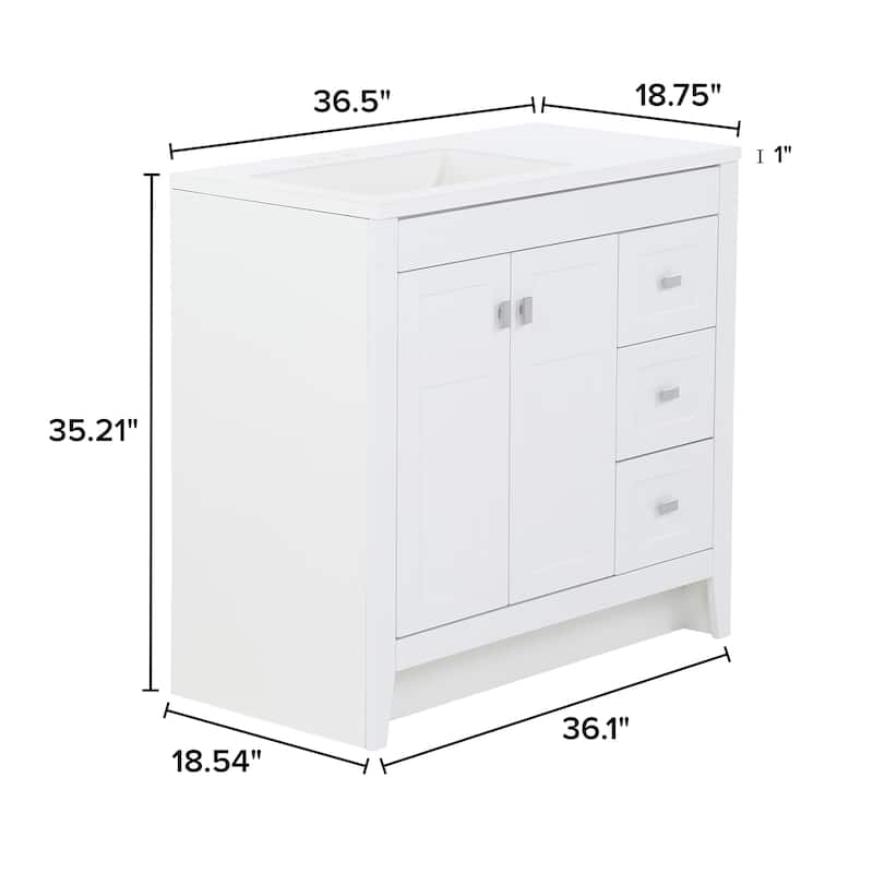 Spring Mill Cabinets Lonsdale 36.5" 2-Door Bathroom Vanity With 3 Drawers and White Sink Top