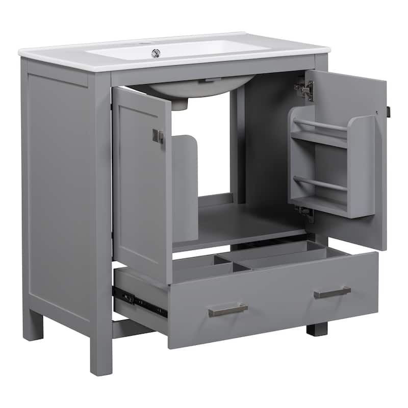 GDFStudio - Aurora Wood & Ceramic Bathroom Vanity Set with Sink and Divided Drawers