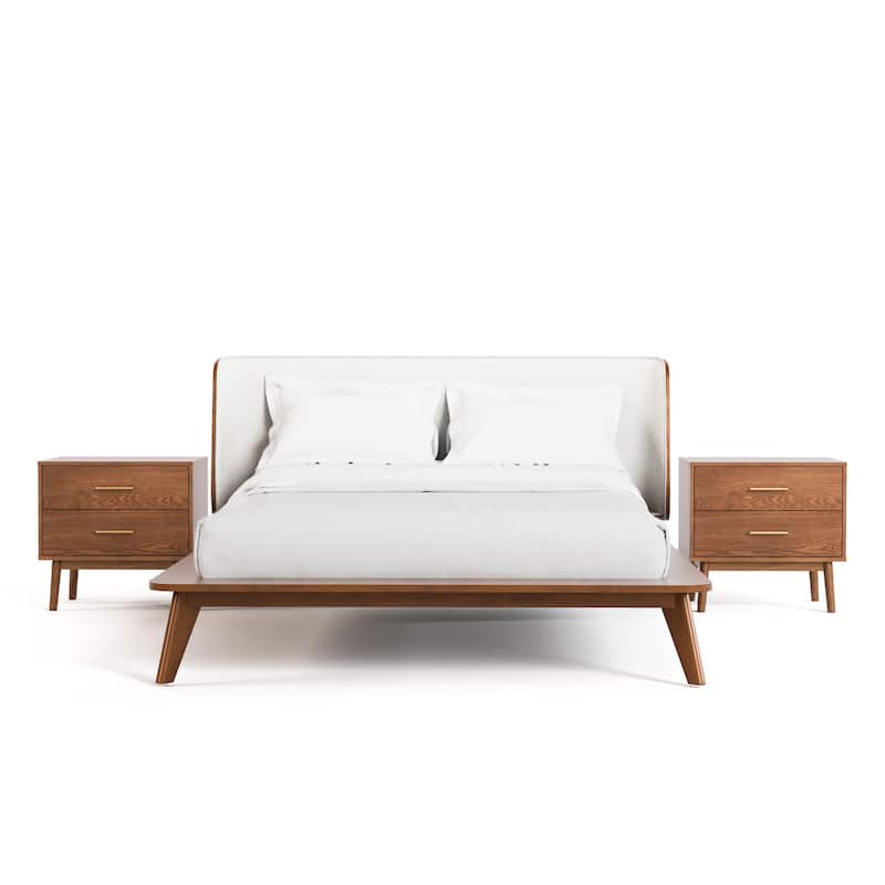 Furniture of America Beau Midcentury 3-Piece Boucle Wingback Low Profile Bedroom Set
