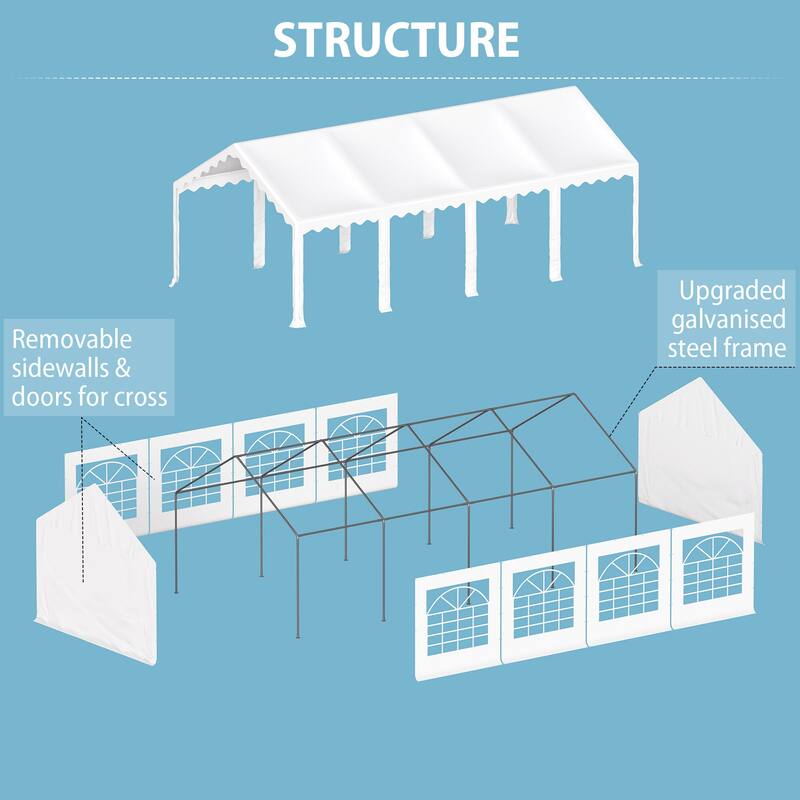 13 x 26 ft Wedding Party Tent with 8 Removable Walls Outdoor PE/Iron Heavy Duty Gazebo Canopy Tent