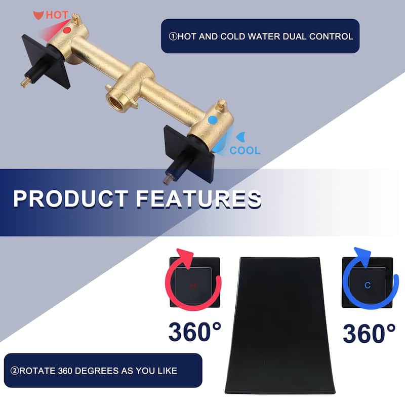 WOWOW Double Handle Wall Mount Waterfall Bathroom Bathtub Faucet