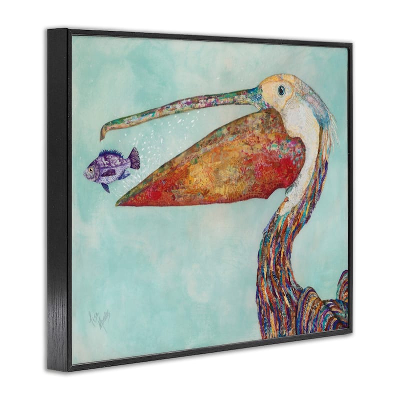 Stupell Pelican's Lost Supper Fish and Patterned Feathers Framed Giclee Texturized Art by Lisa Morales