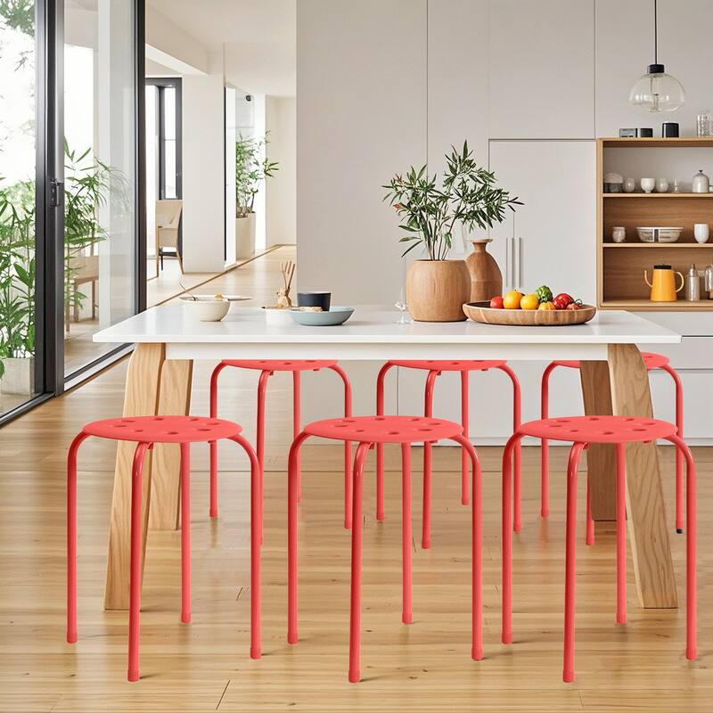 Javlergo 6-Pack Plastic Stackable Stools, Portable 8 Holes Metal Round Top Stools for Kitchen/Classrom