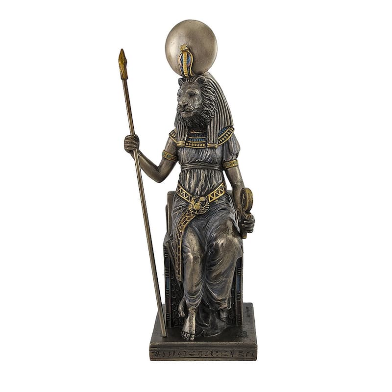 Egyptian Goddess Sekhmet Sitting On Throne Statue - 8.5 X 3.5 X 3 inches