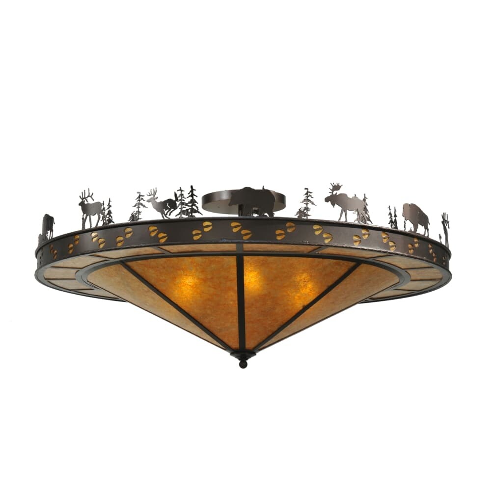 Meyda Tiffany 110338 48 W Wildlife Flush Mount Ceiling Fixture Mahogany Bronze Amber Mica