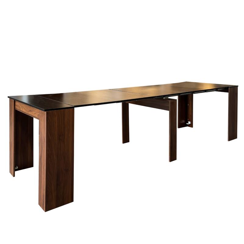 Extendable Console Table up to 118 Inch Multi Functional for Dining or Desk - Walnut+black