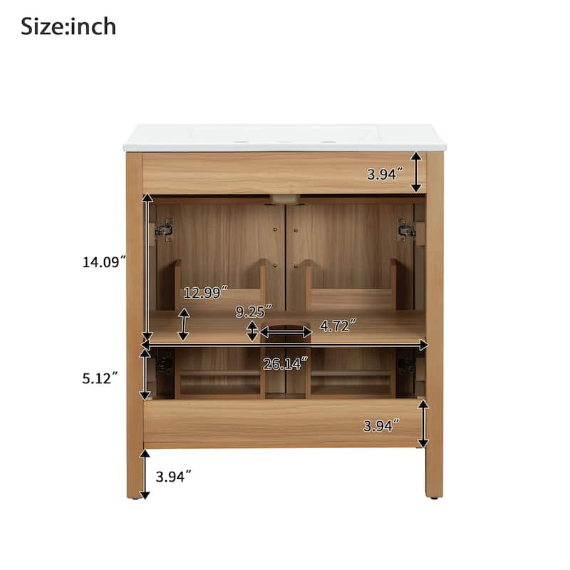 30'' Bathroom Vanity with Sink, Solid Wood Frame, 2 Soft-Close Doors, 1 Drawer & Adjustable Shelf, Modern Cabinet