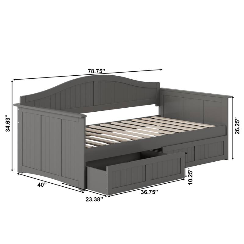 Nantucket Twin Wood Daybed with Set of 2 Drawers