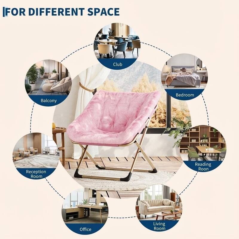 Faux Fur Saucer Foldable Comfy Lazy Sofa Chair for Bedroom Dorm Gaming Room Living Room