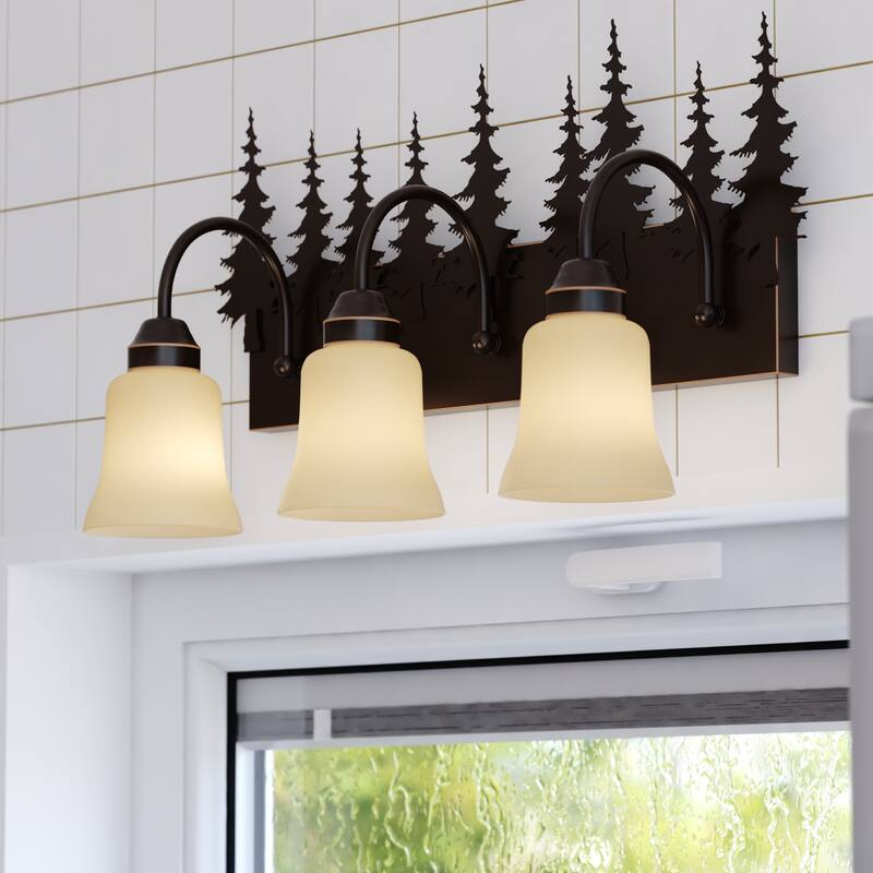 Yosemite 3 Light Bronze Rustic Tree Bathroom Vanity Fixture - 24.75-in W x 13.75-in H x 7.75-in D - Burnished Bronze - 24.75-in W x 13.75-in H x 7.75-in D