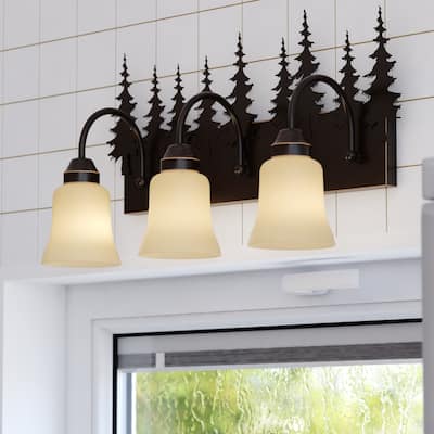 Yosemite 3 Light Bronze Rustic Tree Bathroom Vanity Fixture - 24.75-in W x 13.75-in H x 7.75-in D