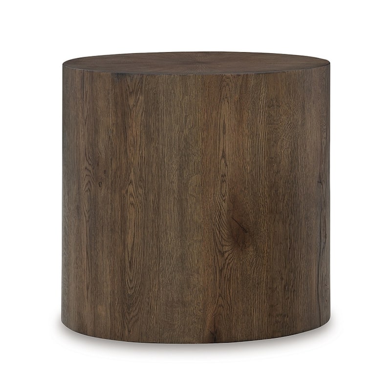 Accent Table Set of 2, Farmhouse Wood Log Shape, Rich Oak Brown Finish