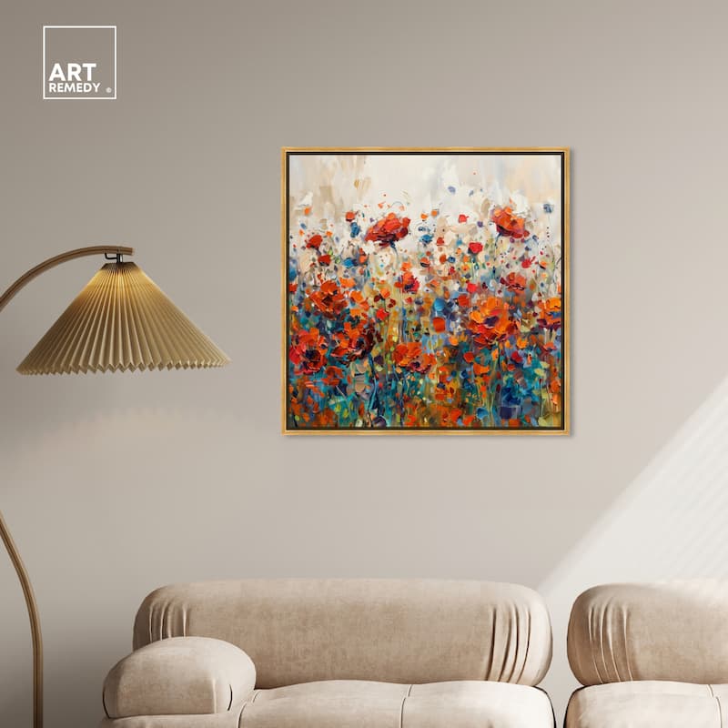 Art Remedy Beautiful Garden Bloom Framed Impressionism 1 Piece Canvas Wall Art /Monet And Van Gogh Inspired Art