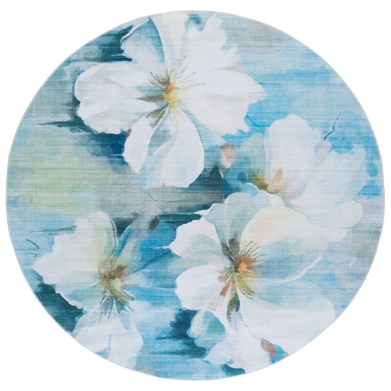 SAFAVIEH Malibu Ariclia Machine Washable & Slip Resistant Rug - 6' Round - Light Blue/Ivory