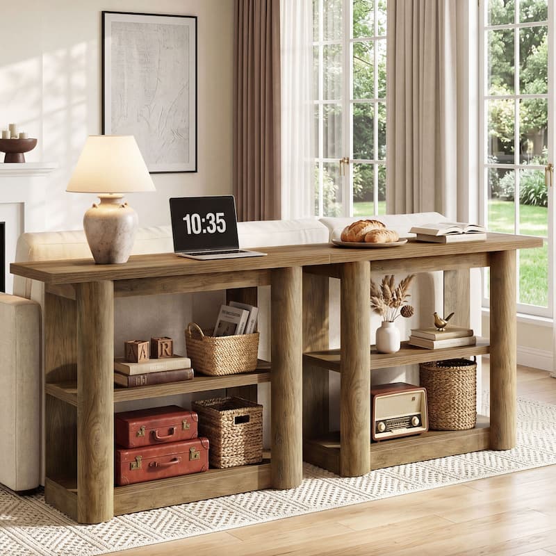 3 Tier Farmhouse Console Table, 47 Inch Small Entryway Table with Storage Shelves for Living Room, Foyer