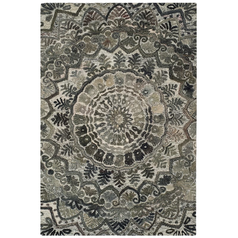 SAFAVIEH Handmade Marquee Genta Modern Medallion Wool Rug - 2' x 3' - Grey/Multi - Rectangle