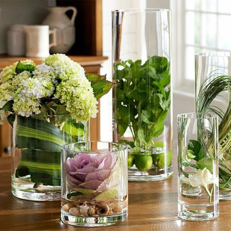 Enova Home Cylinder Shape Clear Flower Glass Vase For Home Garden Decoration