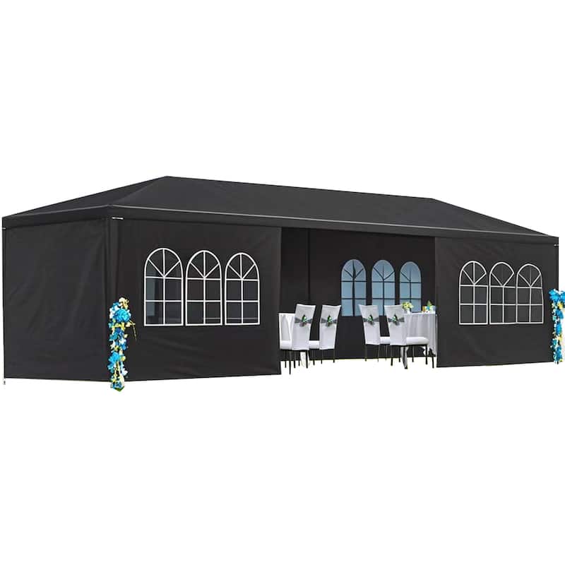 10 x 30 Wedding Party Canopy Tent Outdoor Gazebo with 8 Removable Sidewalls - Black