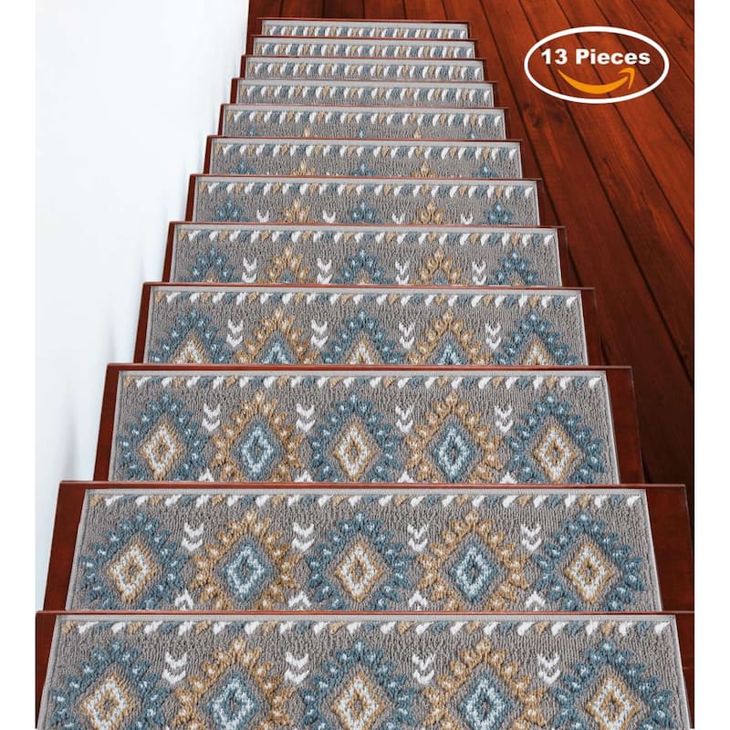 SussexHome Traditional PP Stair Treads (9 x 28 in.) - 10-PACK - Teal