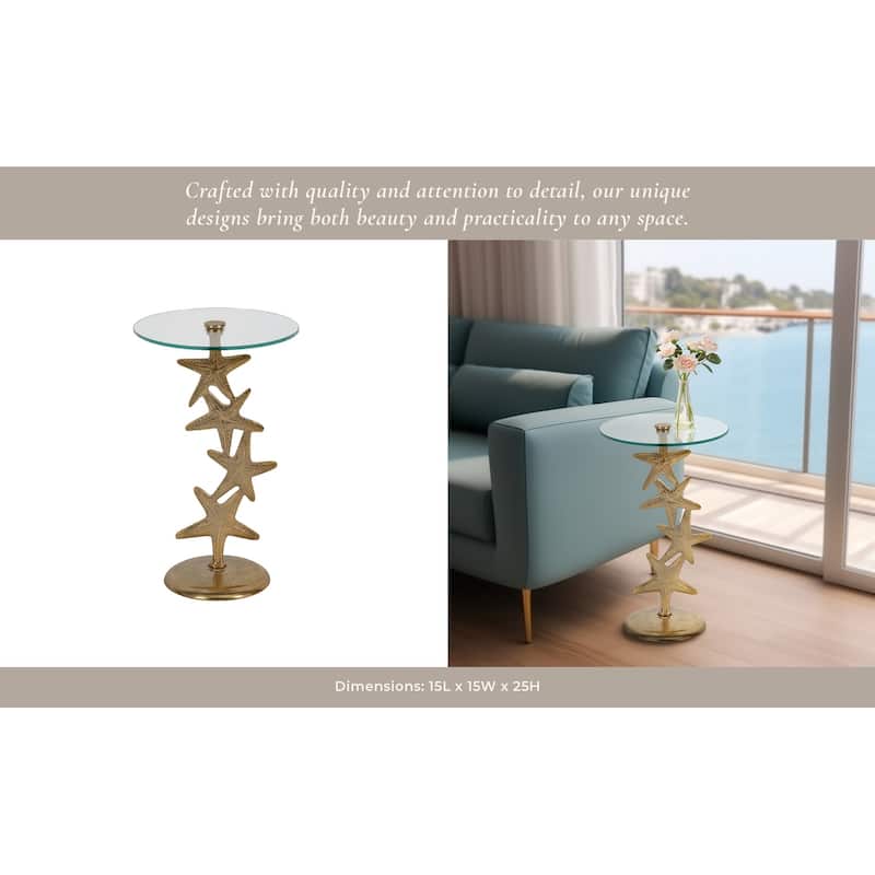 Sagebrook Home Coastal Accent Table Metal Aluminum Sculptural Starfish Base Nautical Inspired