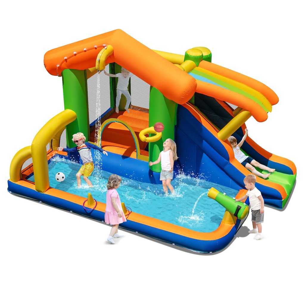 Gymax 8-in-1 Inflatable Bounce House Water Park w/ Slide Water Cannon - Multicolors