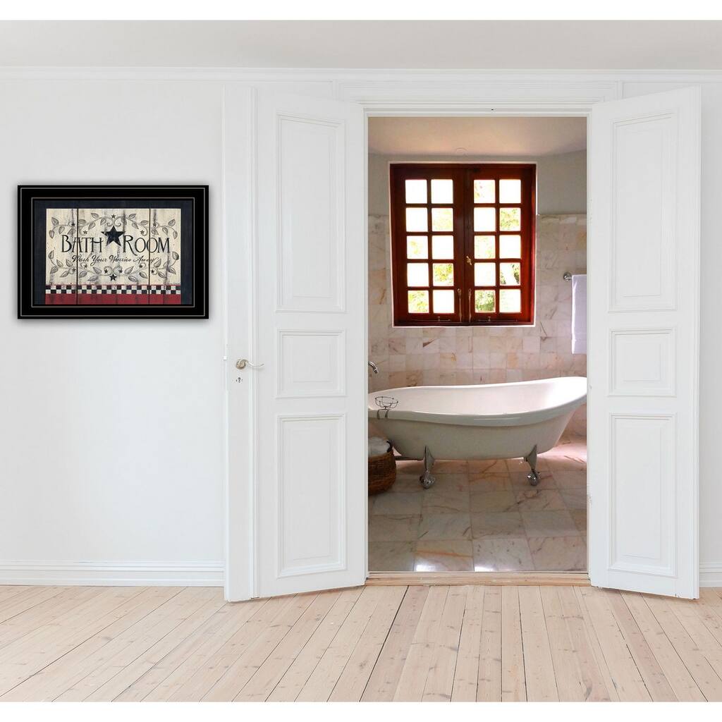 TrendyDecor4U Contemporary "Bath Room" Framed Print Wall Art by Linda Spivey