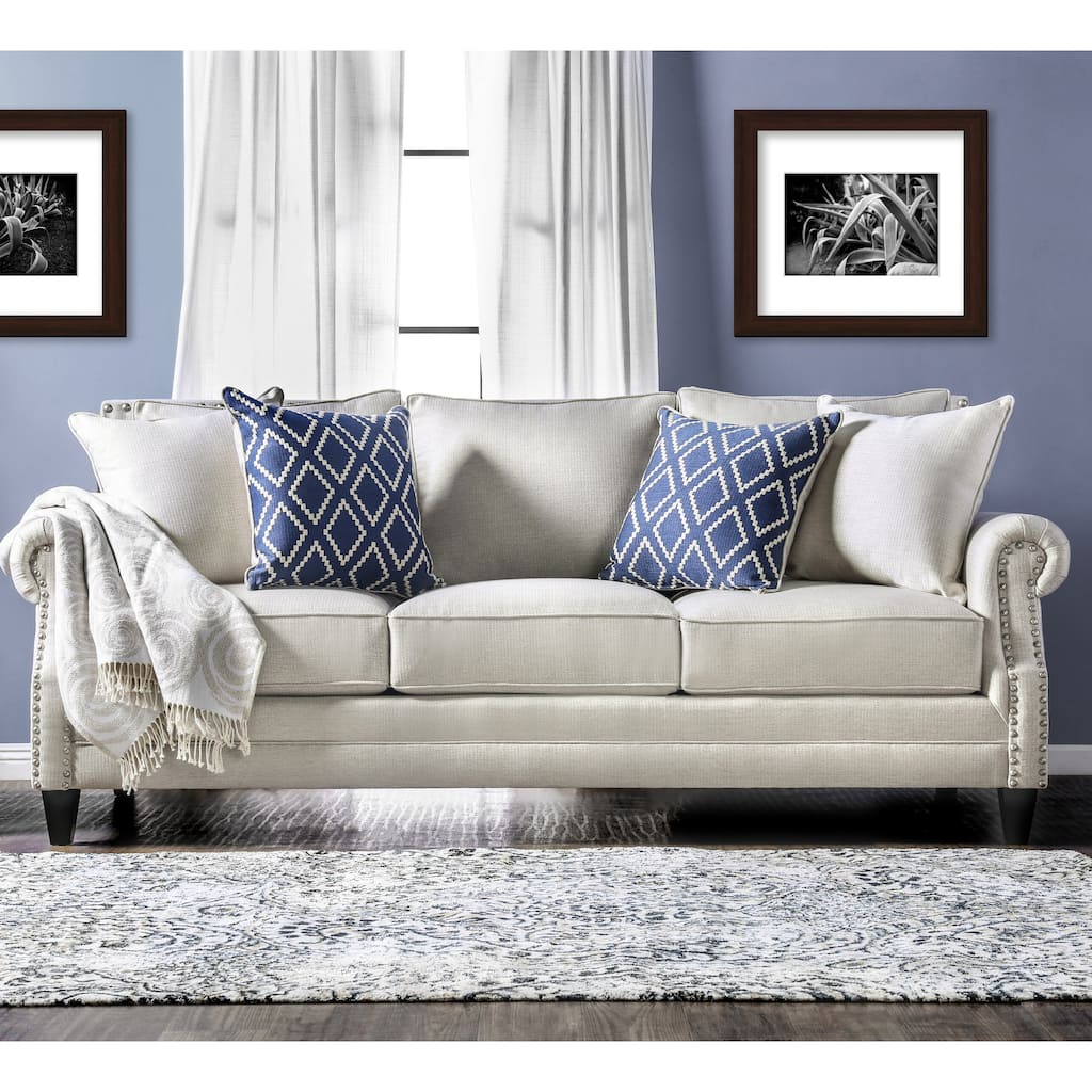 Transitional Fabric Upholstered Nailhead Trim Rolled Arms Sofa by Furniture of America