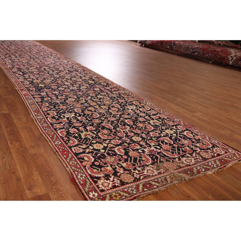 Vegetable Dye Karabagh Persian Antique Runner Rug Handmade Wool Carpet - 3'8" x 19'8"