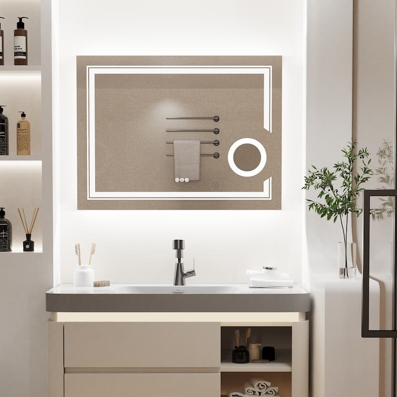 Frontlit Backlit LED Bathroom Mirror Wall Mounted Anti-Fog with 3X Magnifying