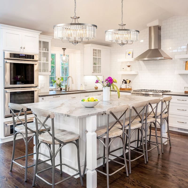 Modern Glam 6-Light Nickel Drum Crystal Chandelier/Pendant Light - 23.62 in. W x 16.92 in. H