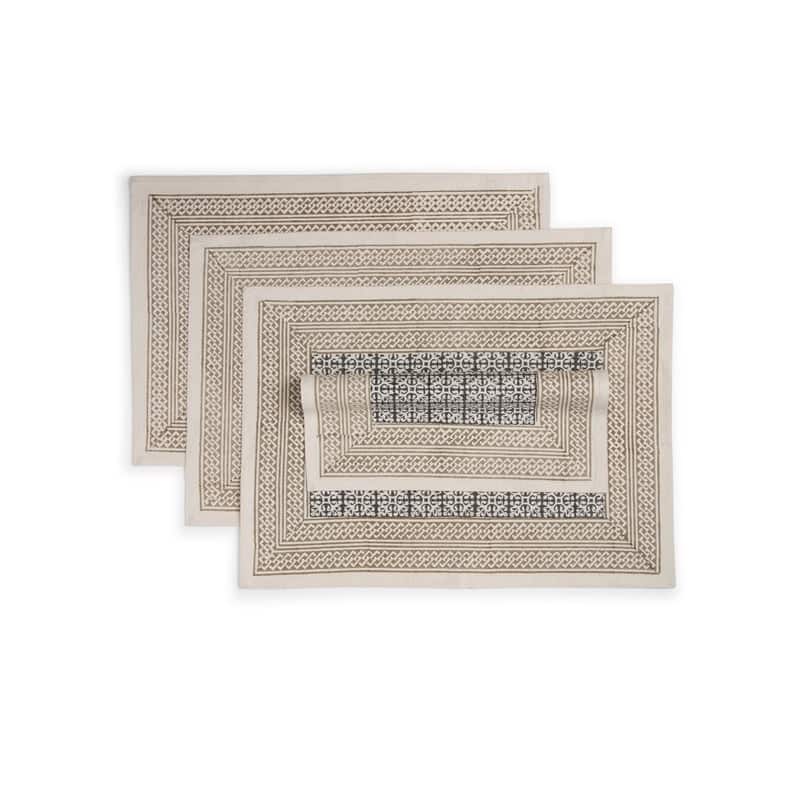 HAZELNUT Placemats - Hand Block Printed Kora (Unbleached Cotton), Fair Trade | Set of 4, 14"x20" by Sustainable Threads