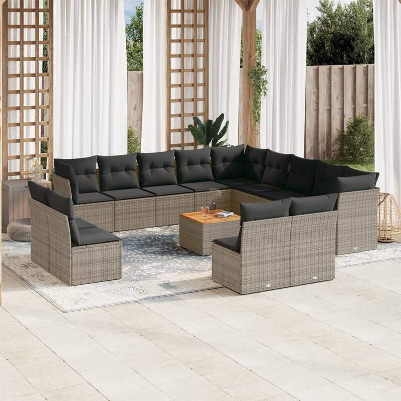 vidaXL Patio Sofa Set with Cushions Outdoor Furniture 14 Piece Poly Rattan - 24.4 x 24.4 x 27.2 - Grey