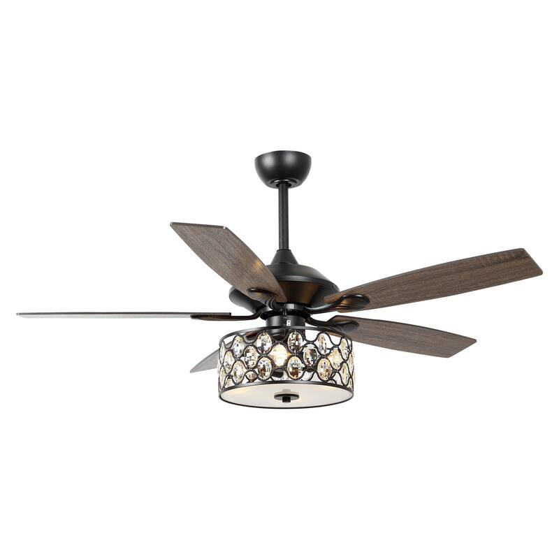 52" Modern 4-Light Chandelier Crystal Ceiling Fan with Remote
