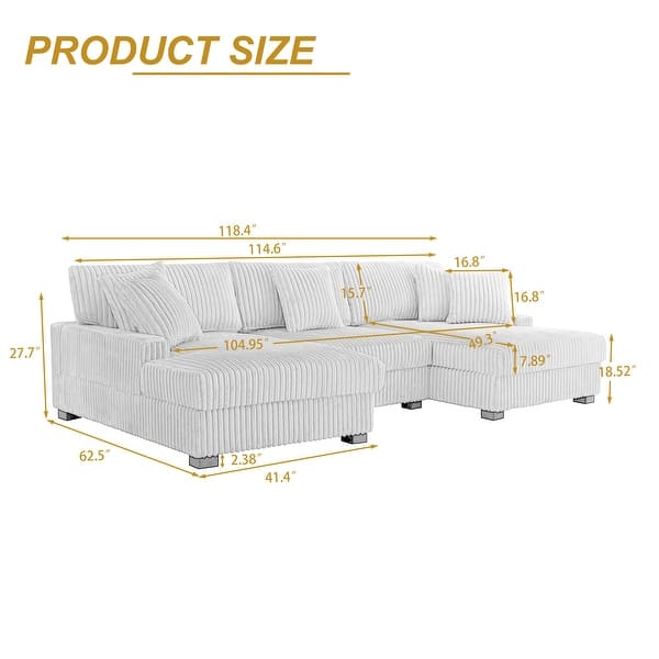 dimension image slide 3 of 5, 118.4"W Plush Modular Sectional Sofa with Pillows