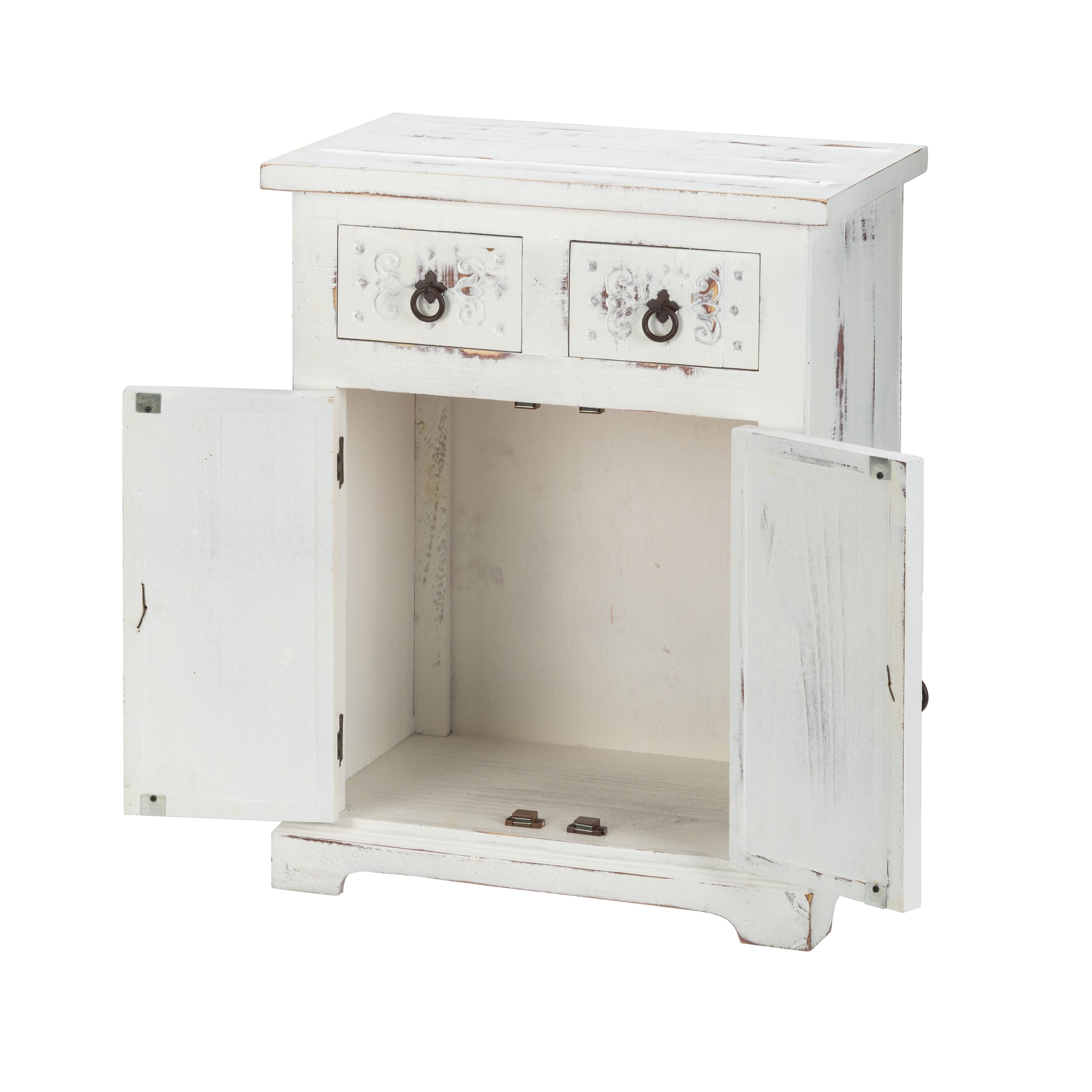 Luxury Living Solid Wood Loft Small Wine Rack Cabinet in White Distressed