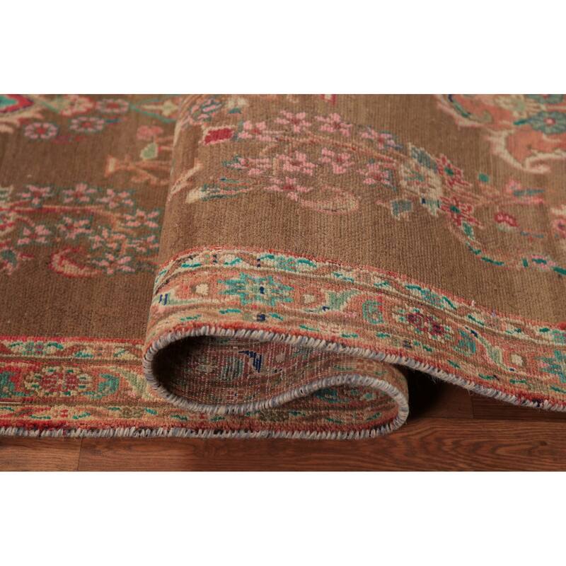 Brown Floral Mahal Persian Runner Rug Handmade Wool Carpet - 3'4"x 10'11"