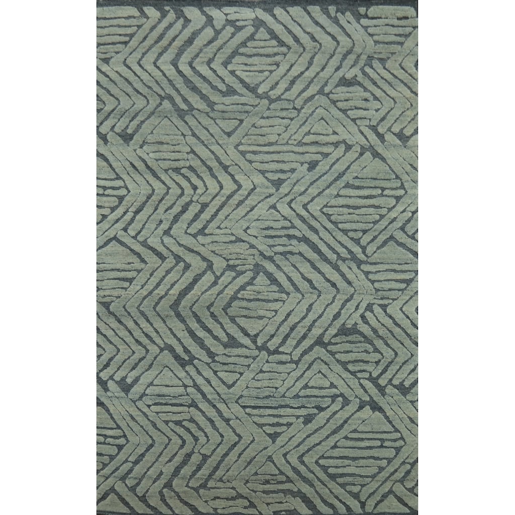 Contemporary Wool Abstract Indian Area Rug, Handmade Modern Carpet - 8' 6'' X 5' 6''