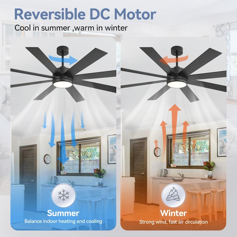 42/48/52/56/60/65-IN LED Ceiling Fan with Light Kit and Remote(5/6/7/8-Blade)