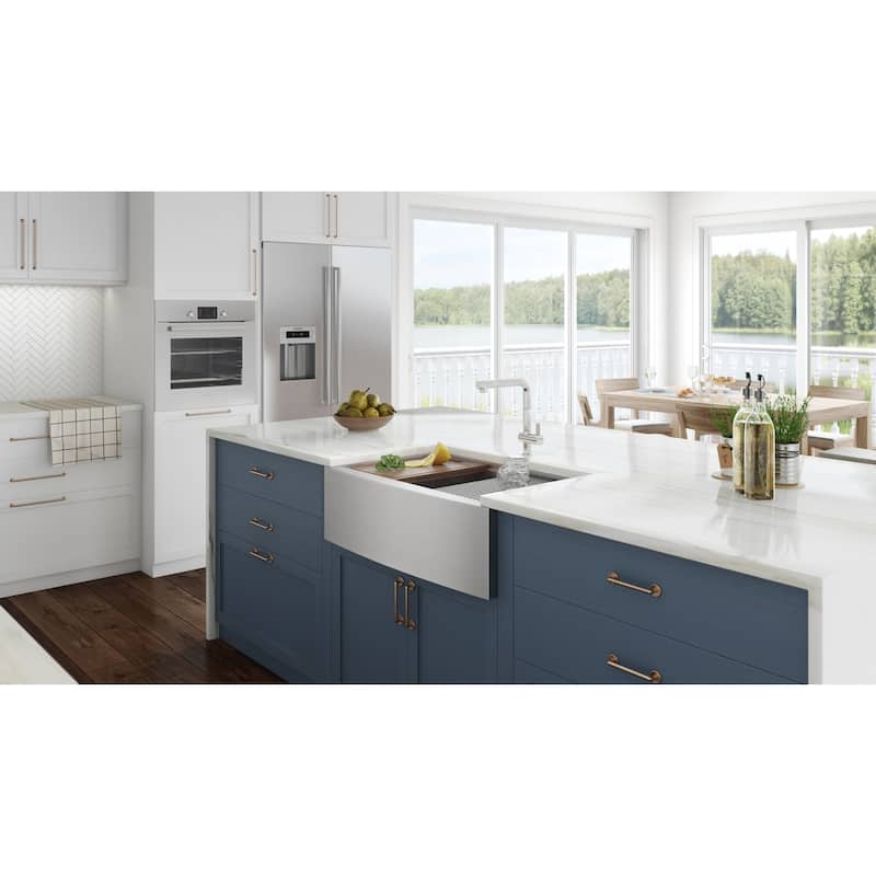 Ruvati 36-inch Apron-front Workstation Farmhouse Kitchen Sink 16 Gauge Stainless Steel Single Bowl - RVH9300 - 36″ x 22″