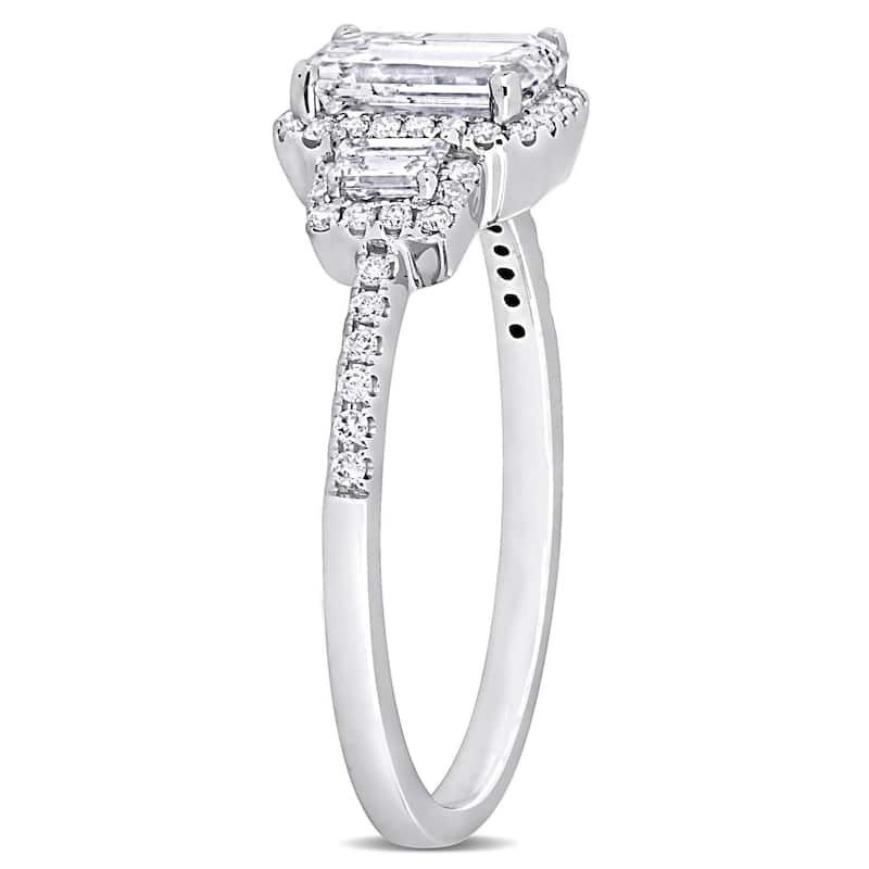 Miadora 1 1/3ct TDW Diamond Halo Three-Stone Ring in 18k White Gold