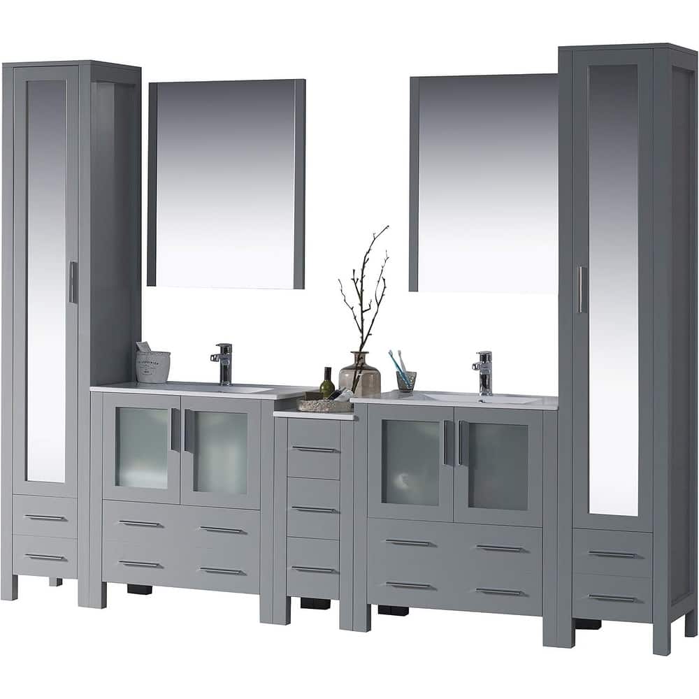 Blossom Sydney 102" Double Sink Vanity Set with Linen Closets & Mirror