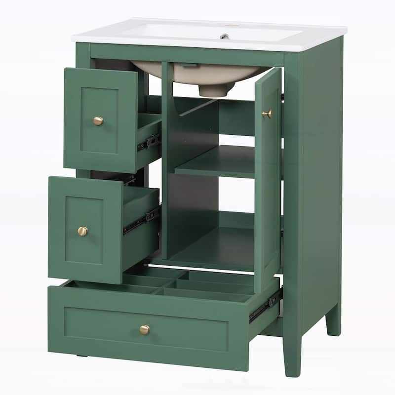 Wood Frame Bathroom Storage Cabinet with Ceramic Sink Combo