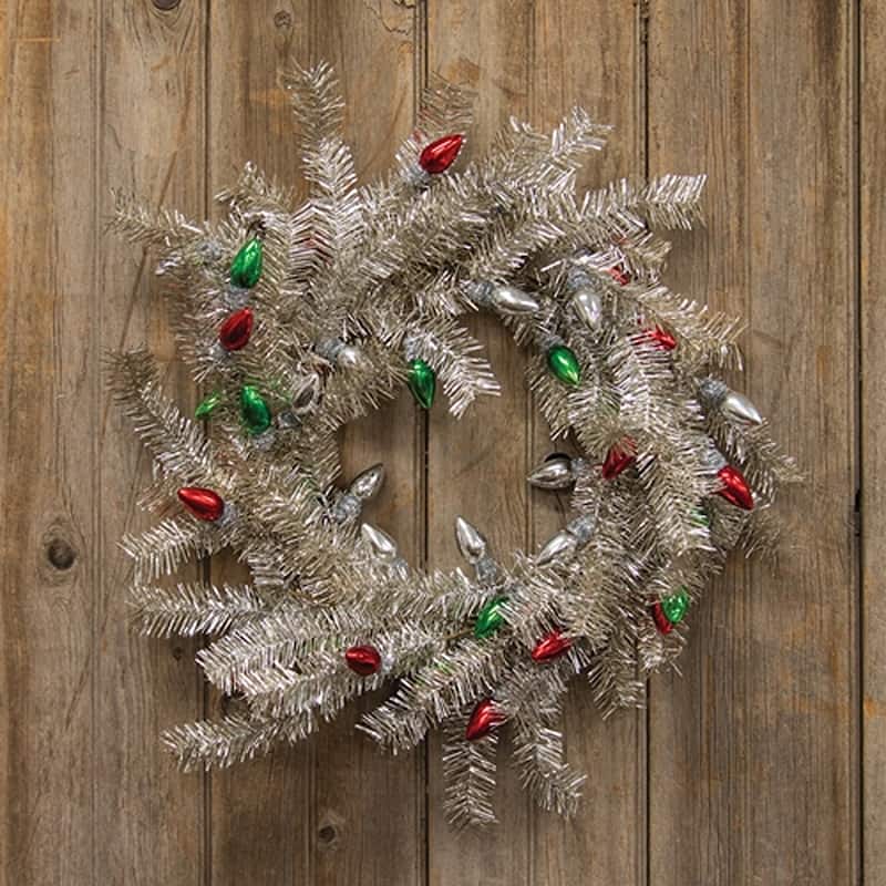 Silver Holiday Bulbs Wreath 24 Inch Christmas Wall Decoration