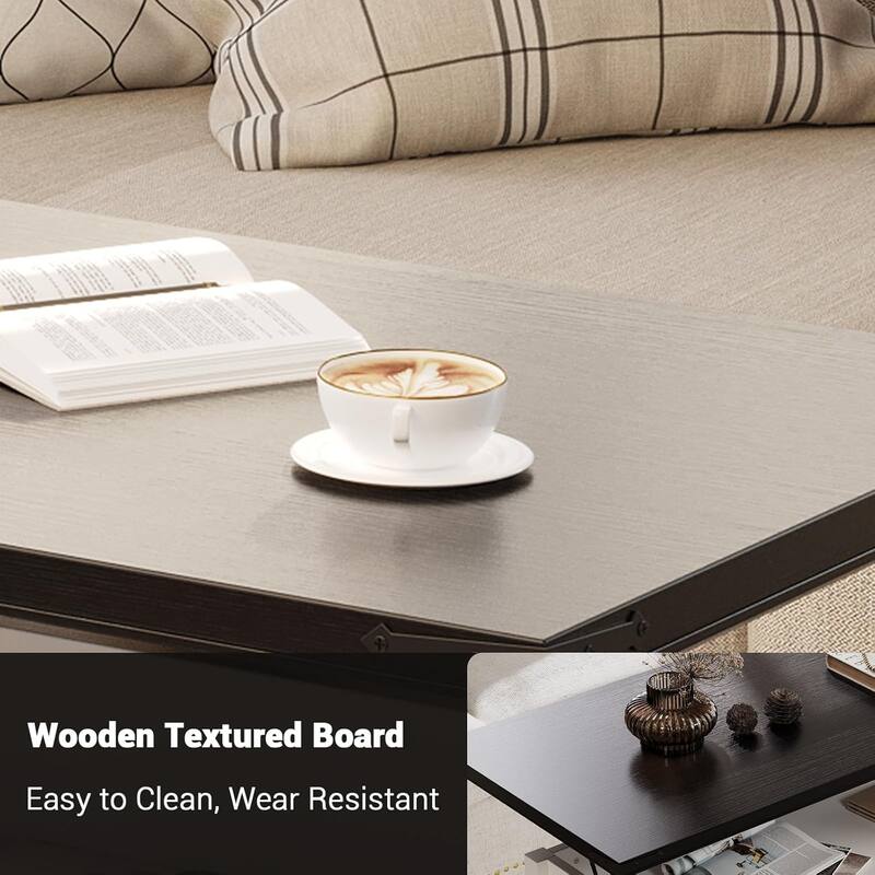 Lift Top Coffee Table Farmhouse Rustic Dining Table Hidden Storage - 47.2*21.7*24.7in
