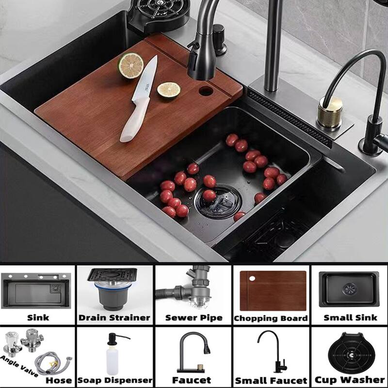 Stainless Steel Rectangular Waterfall Kitchen Sink