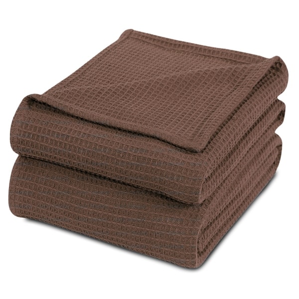 100-percent Cotton Waffle Weave Medium Weight All Season Thermal Blankets - Queen - Coffee